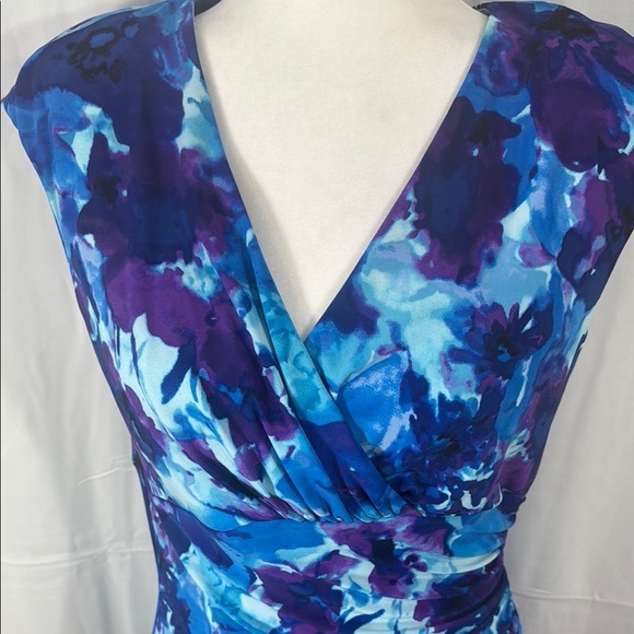 Lauren Ralph Lauren Blue Sheath Midi Dress V-Neck Sleeveless Size 10 - Picture 3 of 8